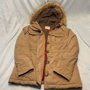 Old Navy Tan Hooded Jacket with Faux Fur